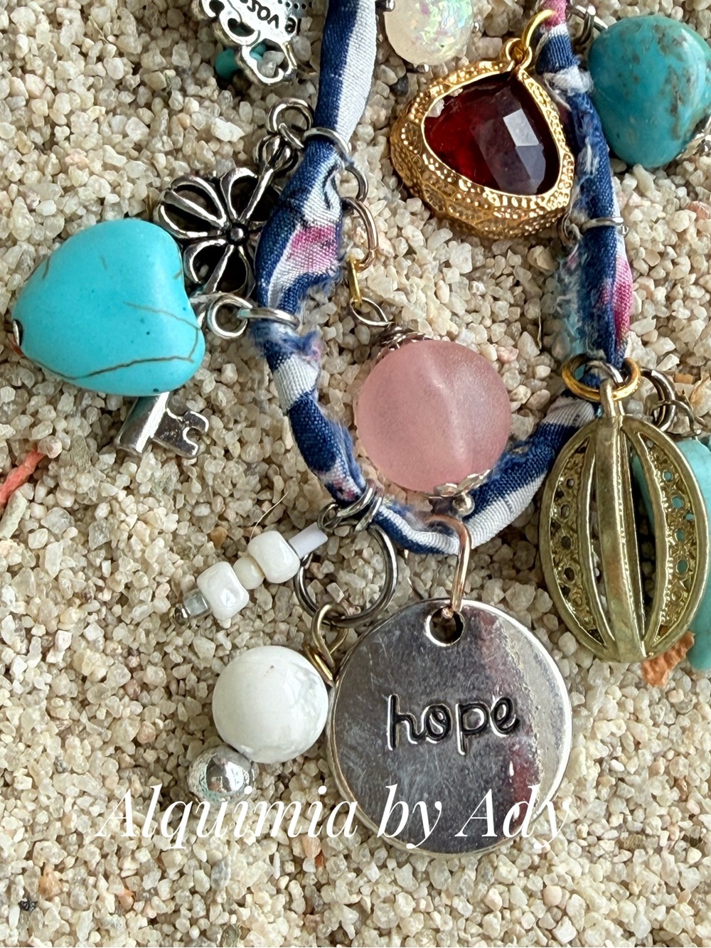 Charms multi layered statement bandanna necklace with turquoise - Picture 2 of 8